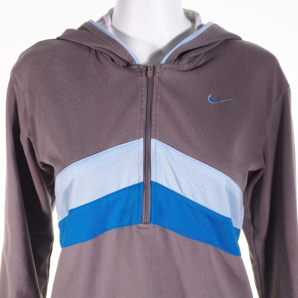 Nike Fit Dry Hoodie Women Medium Pullover Gray Blue Full Zip Numbers in Hood - Picture 2 of 10